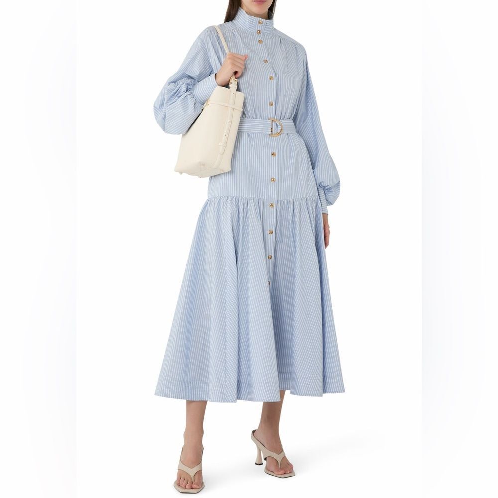 ZIMMERMANN Light Blue Striped Long Sleeve Utility Midi Dress, size 0 - Picture 2 of 16